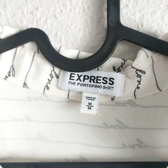 Express The Portofino Shirt "Love" Script Sheer Button Up Shirt, Size Medium - Picture 3 of 6